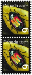 Canada 2410 Beneficial Insects Dogbane Beetle 9c vert pair MNH 2010