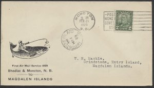 1929 Canada Flight Cover Moncton NB to Grindstone Island PQ Feb 21 #2911