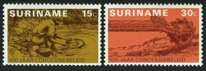 Surinam 419-420,MNH.Michel 687-688. Gold industry,1975.Panner,Modern excavator.