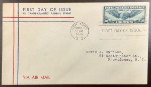 C24 Washington Service cachet 30 c Trans-Atlantic Airmail Winged Globe FDC 1939