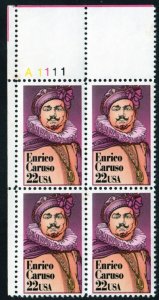 SC# 2250 - (22c) - Enrico Caruso, MNH Plate Block/4 - UL # A1111