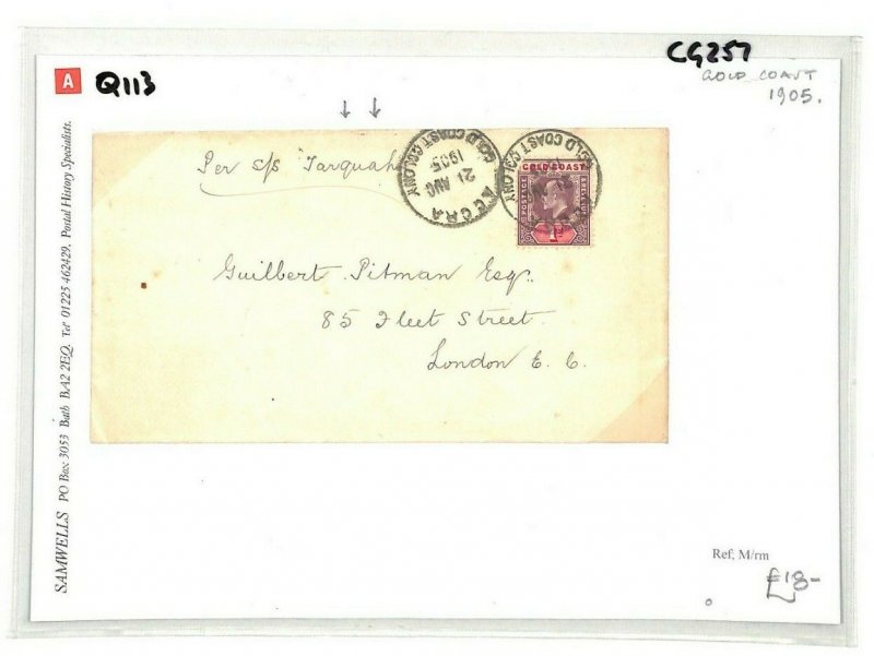 GOLD COAST Accra GB London *Per SS Tarquah* 1905 {samwells-covers} CG257