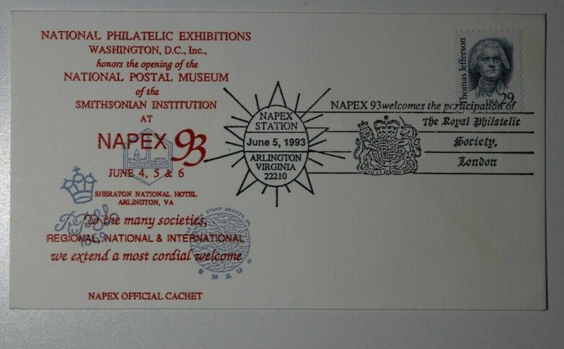 NAPEX Sta Natl Postal Museum Washington DC 1993 Arlington VA Philatelic Cachet