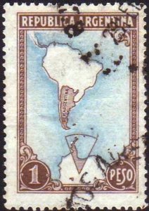 Argentina 1937-51 Sc#446 1p Map Without Borders USED