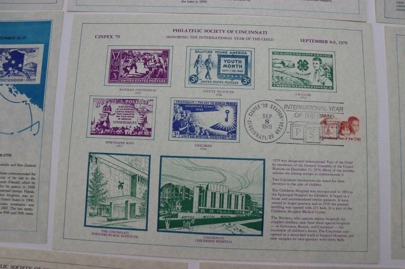 CINPEX 1974-1983 US Philatelic Exhibition Stamp show Souvenir card lot page coll