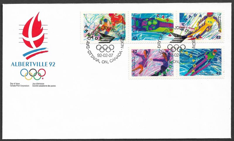 CANADA 1992 ALBERTVILLE Winter Olympics Set Set Sc 1399-1403 U/A CACHET FDC