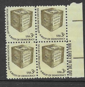 US#1584  3c  Ballot Box plate block of 4 (MNH) CV $1.00