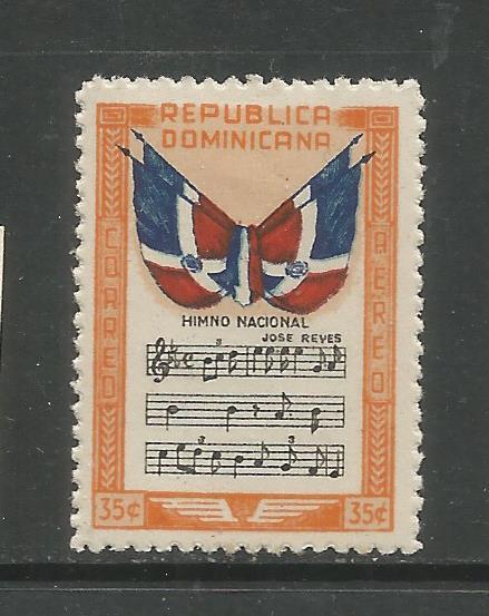 DOMINICAN REPUBLIC, C60, MINT HINGED, FLAG AND NATIONAL ANTHEM ORANGE 35C STAMP