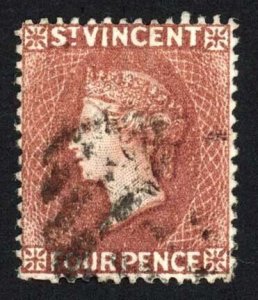 St Vincent SG50 4d Red-brown Wmk Crown CA Fine used Cat 22 Pounds