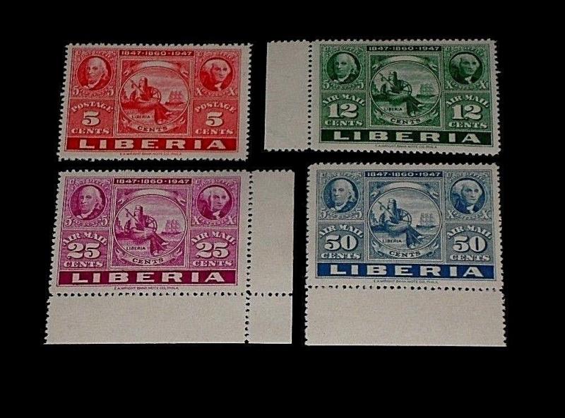 LIBERIA #C53-C56, 1947 AIRMAIL SINGLES, MH, NICE! LQQK!