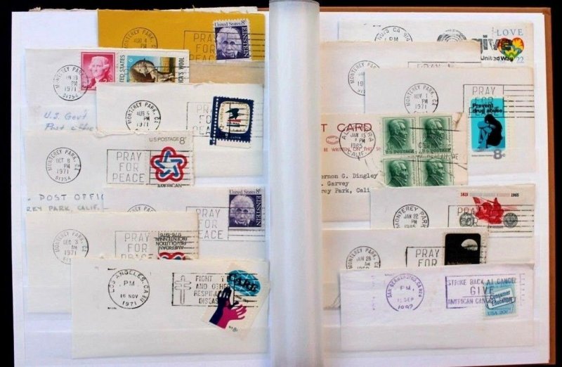 US Stamp Collection with 56 Slogan Cancels. Slogan Cancel Collection