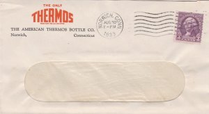 U.S. THE AMERICAN THERMOS BOTTLE CO. Norwich 1933 Thermos Logo Stamp Cover 47397