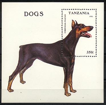 TANZANIA, DOG / DOBERMAN, SOUVENIR SHEET NEVER HINGED