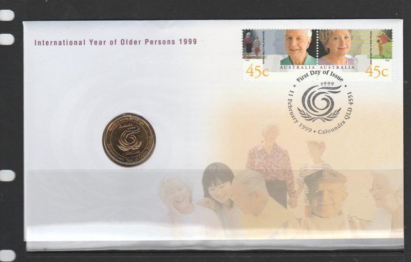 Australian FDC coin cover $1   1999 Int year of Older Persons