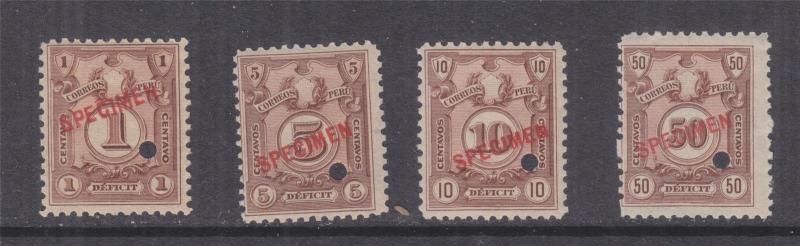 PERU, Postage Due, 1909 set of 4, ABN Punch, SPECIMEN in Red, mnh.