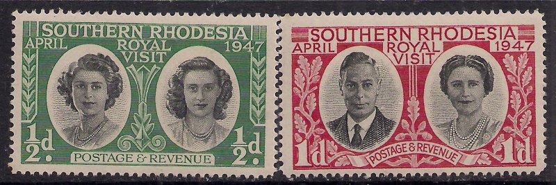 Southern Rhodesia 1947 KGV1 Royal Visit Set Umm SG 62 - 63  ( K1448 )