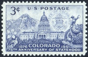 SC#1001 3¢ Colorado Statehood Single (1951) MNH