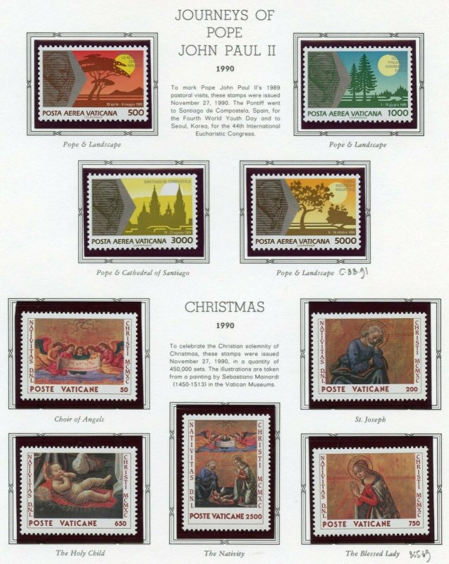 VATICAN CITY 1990  COMPLETE YEAR SET STAMPS MINT NH ON WHITE ACE ALBUM PAGES