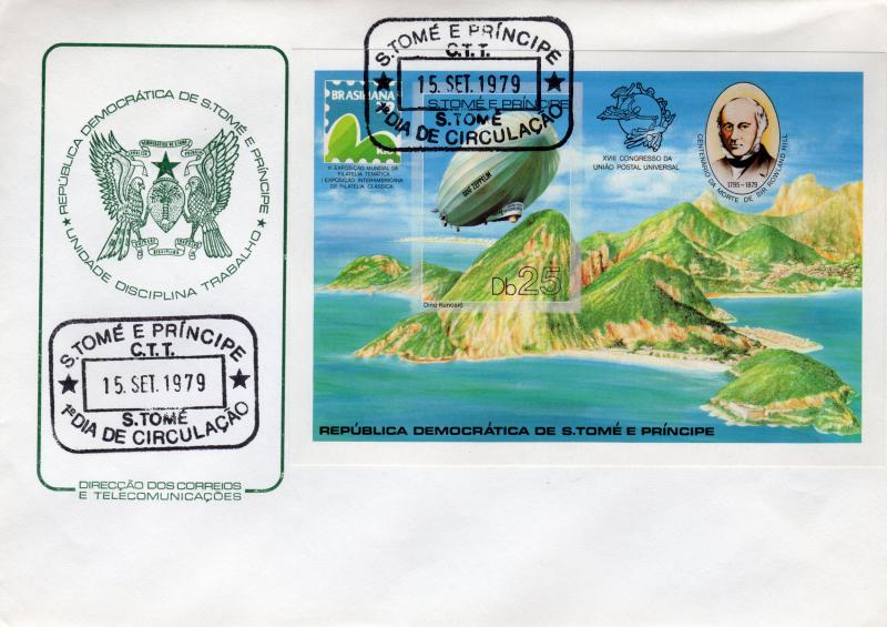 Sao Tome and Principe 1979 History of Aviation Graf Zeppelin/UPU S/S Imperf.FDC