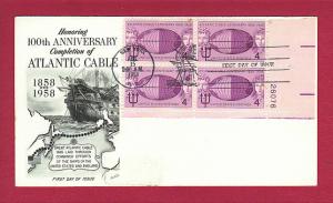 1958 4c Atlantic Cable #1112, PB4, FDC, Fleetwood