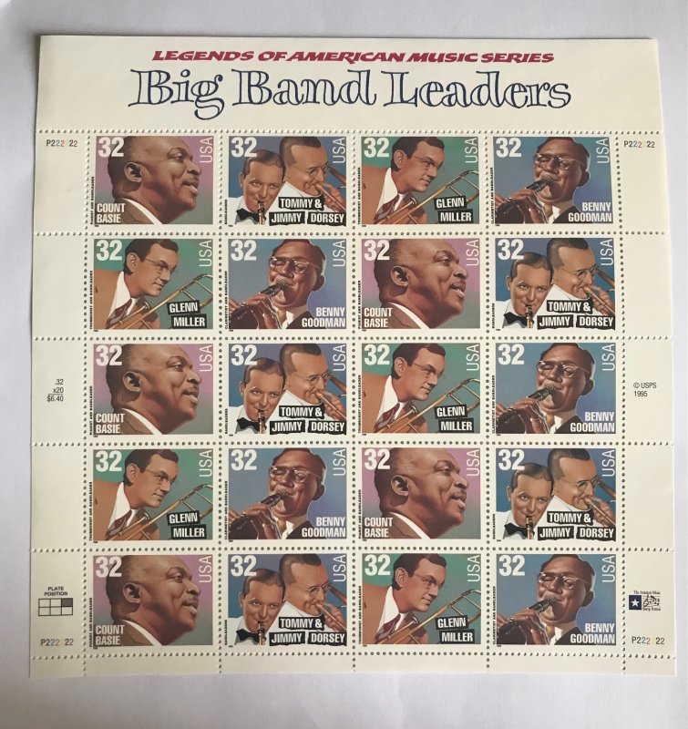 Big Band Leaders Full Sheet MNH (20) 32c Scott#3096-99 Legends of American Music