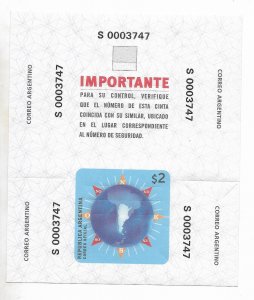 ARGENTINA 2002 SPECIAL STAMP FOR USE IN BRANCHES SELF-ADHESIVE SHIPPING BOX