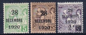 Monaco 1921 - Prince Albert I  - Ovpt MNH set # 30-32