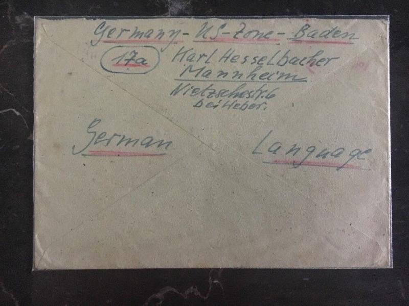 1946 Mannheim Germany Us Civil Censored Cover to Aalborg Denmark