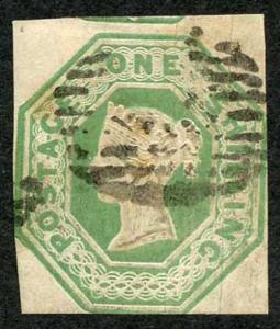 SG55 1/- Green Embossed Fine Used