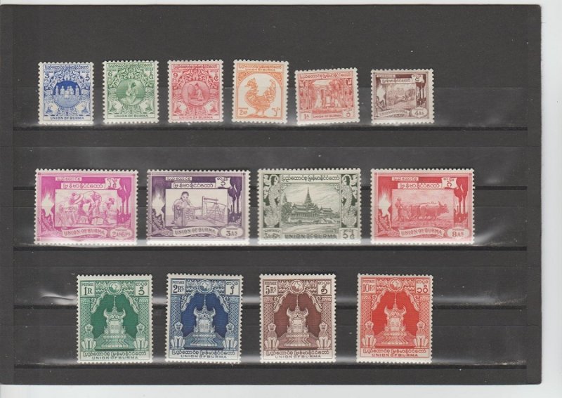 Burma  Scott#  102-115  MH  (1949 Various Designs)