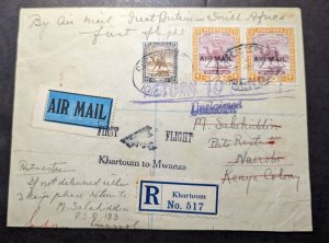 1931 Registered Sudan Airmail First Flight Cover FFC Khartoum to Nairobi Kenya