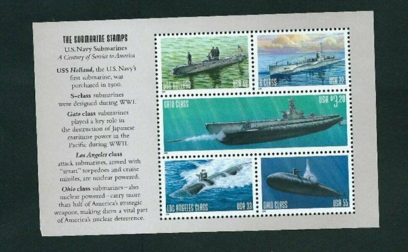 U.S. SCOTT #BK279 - SUBMARINE BOOKLET PANE - SELVEDGE #2 - MNH -  SCV $15.00