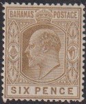 1911 Bahamas King Edward VII KEVII Six pence issue Wmk 3 MMHH Sc# 47 CV $25.00