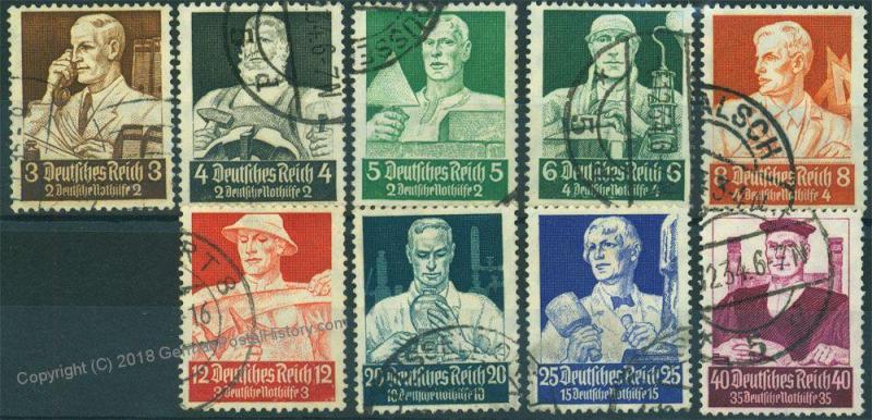 Germany Reich 1934 Mi 556-564 Set Used Professionals Issue 51160