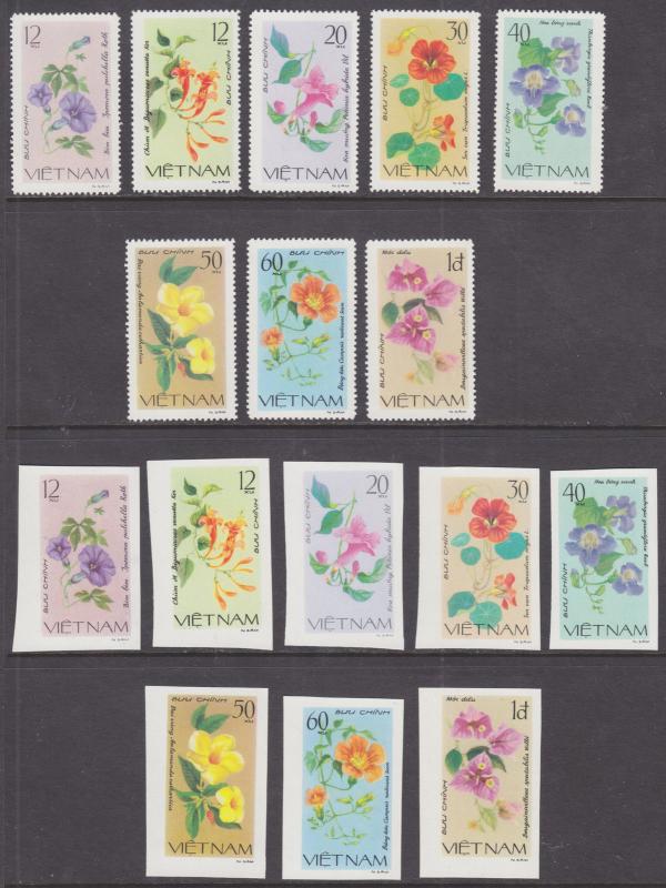 Viet Nam Dem Rep Sc 1098-1105 NGAI. 1980 Flowers, Perf & Imperf sets cplt VF