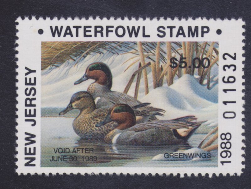 State Hunting/Fishing Revenues - NJ - 1988 Duck Stamp ($5) - NJ-10 - MNH