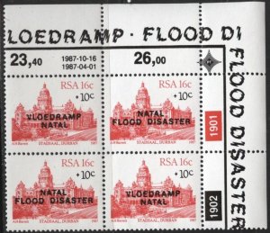 South Africa B12 (mnh block of 4) 16c Durban City Hall, red, ovptd (1987)