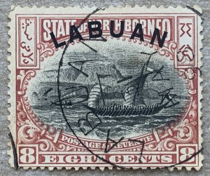 Labuan 1897 8c Dhow. Nice full date 1898 cancel.  Scott 79, CV $14.50. SG 94a