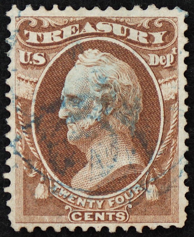 U.S. Used Stamp Scott #O80 24c Treasury Official. Blue Cancel. Choice!