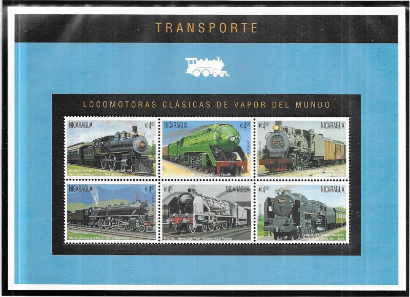 Nicaragua #2130 Trains  Sheet of 6 (MNH) CV$7.25