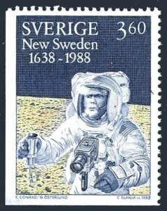 Sweden 1676, MNH. Mi 1477. Man on the Moon with Swedish Hansselblat camera. 1988