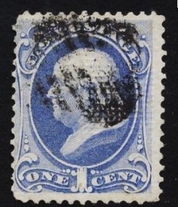 US Stamp #134 1c Ultramarine Franklin H Grill USED SCV $200
