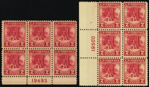 645, Mint VF H 2¢ Two Plate Blocks of Six CV $50.00