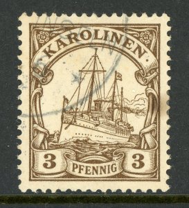 Caroline Islands 1901 Germany 3 pfg Yacht Ship Unwatermark Scott #7 VFU X150
