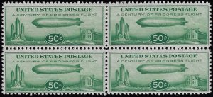 Scott #C18 - $225.00 – VF-OG-HR  Showpiece 50¢ Baby Zeppelin block of four.