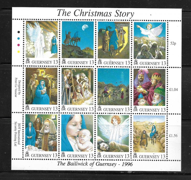 GUERNSEY, 583, MNH , SHEET OF 12, THE CHRISTMAS STORY 1996