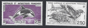 French Southern & Antarctic Territory, #186-7 MNH set, whale & skua