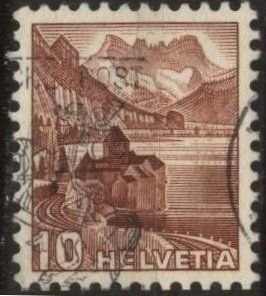 Switzerland 230 (used) 10c Chillon Castle, dk red brn (1939)