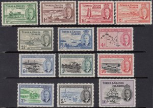 1950 TURKS & CAICOS KGVI DEFENITIVES (SG# 221-233) MH/MLH VF