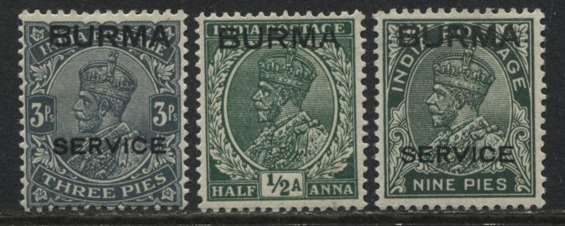 Burma 1937 KGV overprinted Officials 3 pies to 9 pies mint o.g.